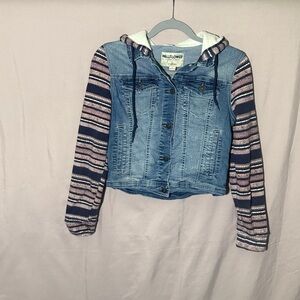 Denim Jacket with Knitted Stripe pattern sleeves